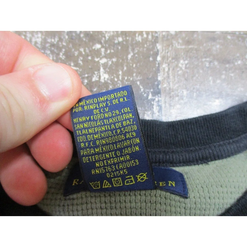 Polo Ralph Lauren Sweater Mens M Green Camo Waffle Thermal Pullover Logo